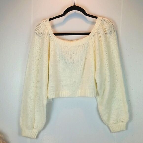 CoCo+Jaimeson Ivory Square neck long sleeve crop sweater size medium - Picture 4 of 8